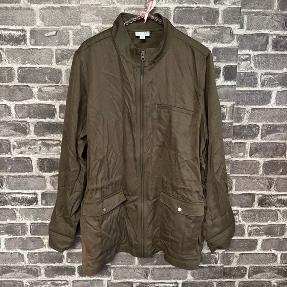 J. Jill Jackets & Blazers - J. Jill Khaki Utility Jacket brown green tencel